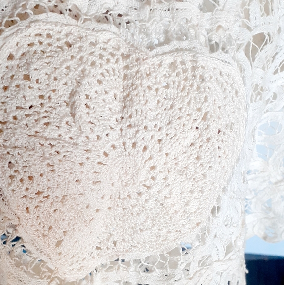 COPY💃BOHO WEDDING NWT Sue Wong White Lace Strappy Dress Crochet HEART Applique - Picture 6 of 17